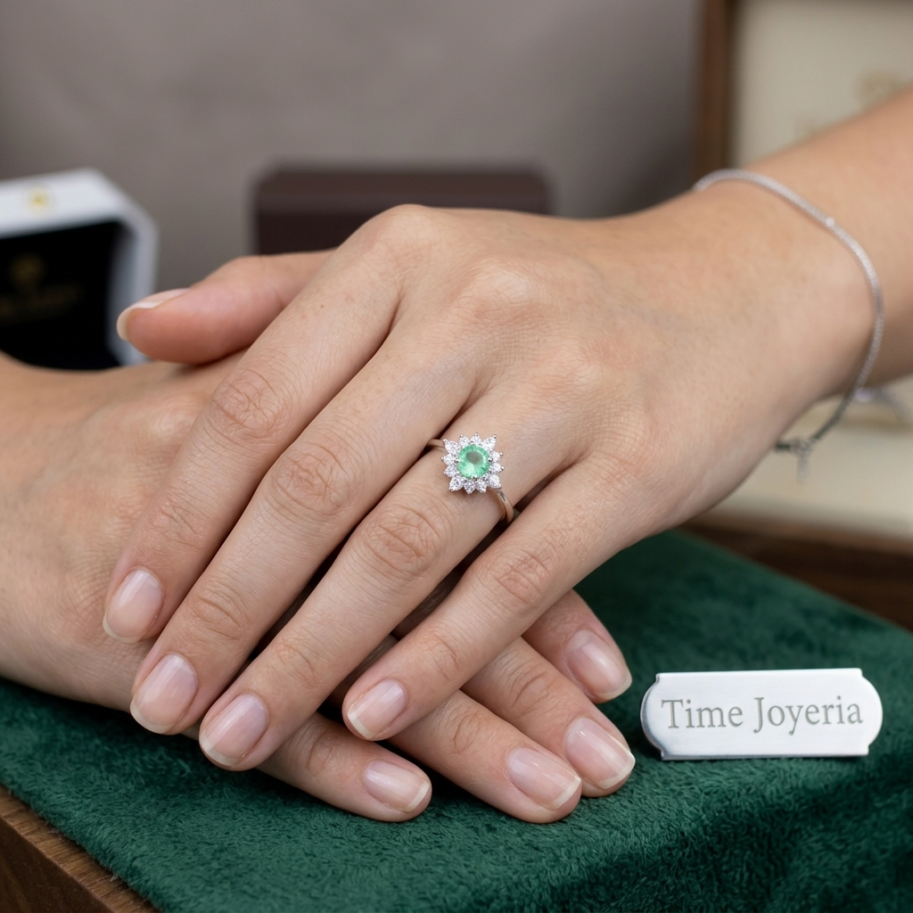 ANILLO FLOR PUNTO VERDE