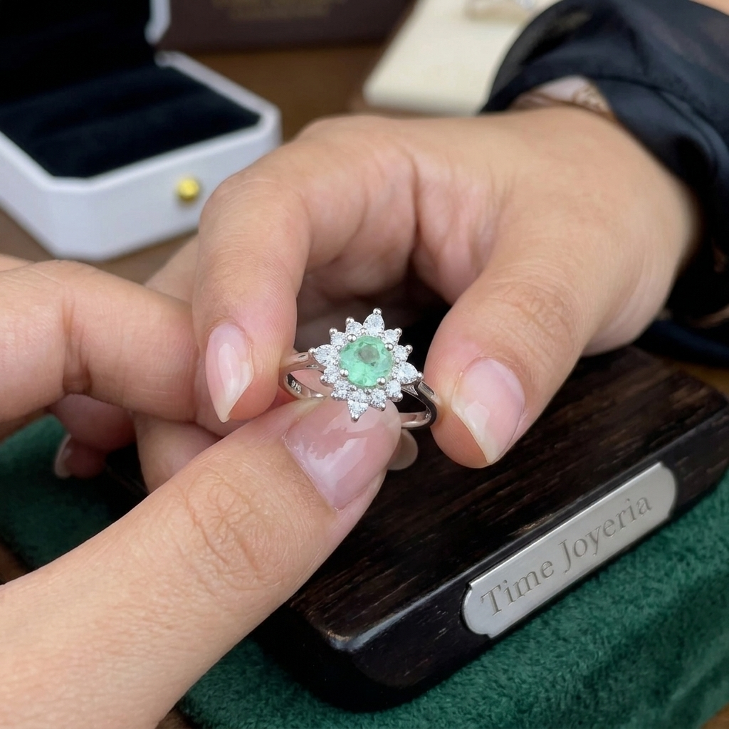 ANILLO FLOR PUNTO VERDE